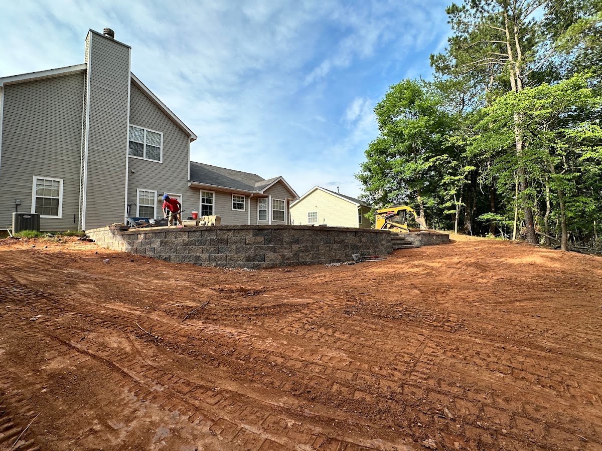 Concrete patio and retaining wall construction